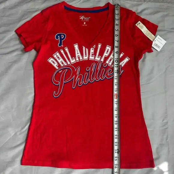 G-III 4her Red, MLB Philadelphia Phillies, V-Neck, Short Sleeve T-Shirt NWT- M - Picture 9 of 10